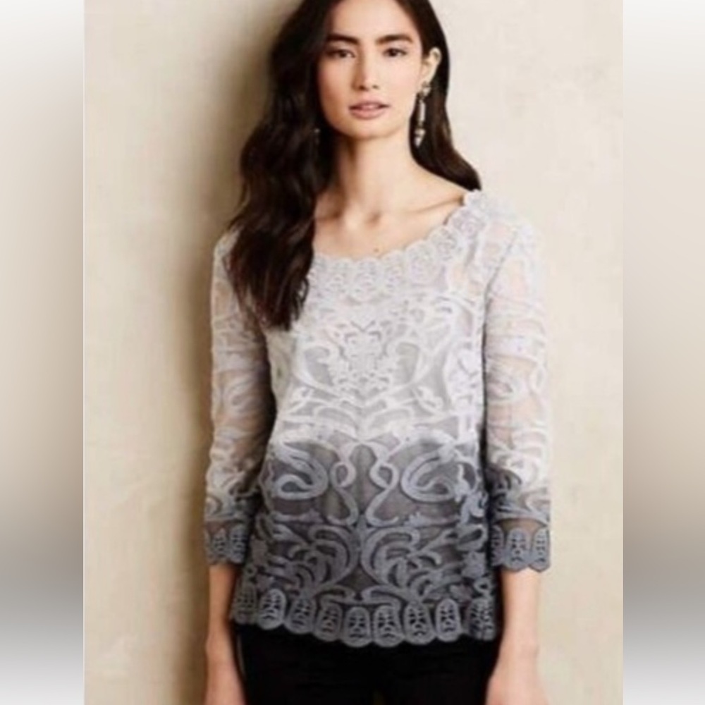 Anthropologie Meadow Rue - Caela Lace Ombre Blouse in Gray EUC - Picture 6 of 6